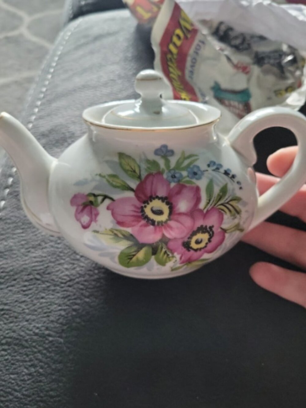 vintage Occupied Japan Ceramic Teapot w/ Pink Flowers gold trim